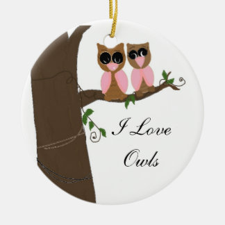 Owls in a Tree Ceramic Ornament