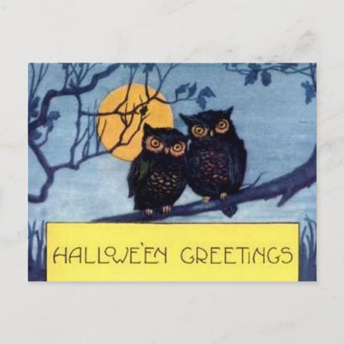 Owls in a Tree Halloween Postcard