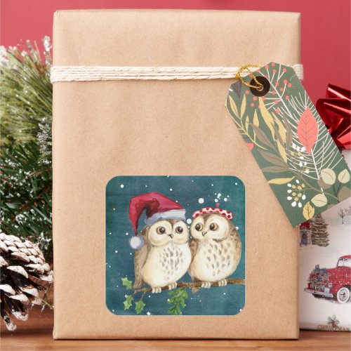 Owls in Christmas Square Sticker