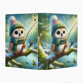 Owls in Hats and Scarves On a Tree Branch Mini Binder