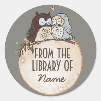 OWLS IN LOVE, ANIMAL STICKER, FROM THE LIBRARY OF CLASSIC ROUND STICKER