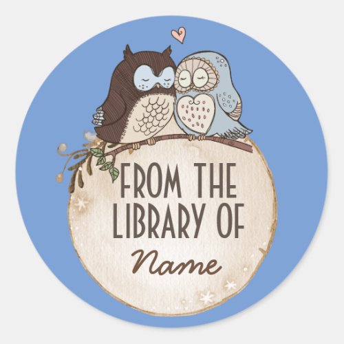 OWLS IN LOVE ANIMAL STICKER FROM THE LIBRARY OF CLASSIC ROUND STICKER
