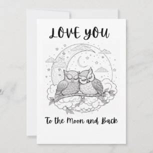 Owls in Love Coloring Page Valentine Day Hearts Holiday Card