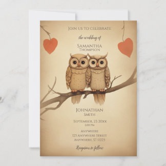 Owls in love invitation