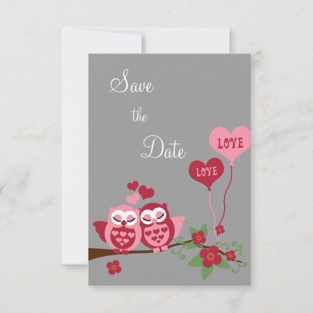 Owls in Love Save the Date Invitation (Front)