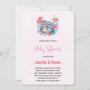 Owls in Love Sitting on a Tree Branch Baby Shower Invitation