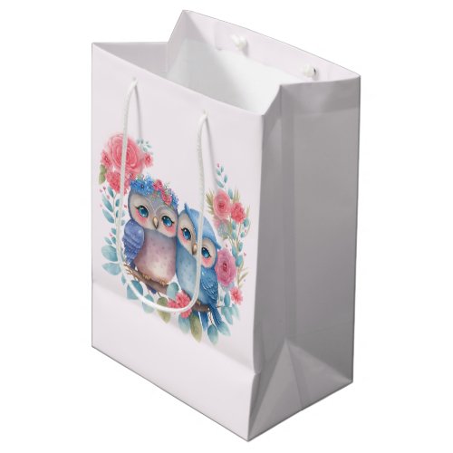 Owls in Love Sitting on a Tree Branch Medium Gift Bag