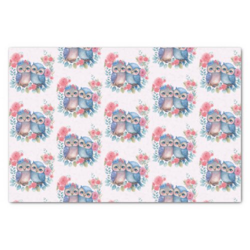 Owls in Love Sitting on a Tree Branch Patterned Tissue Paper