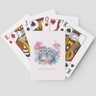 Owls in Love Sitting on a Tree Branch Poker Cards
