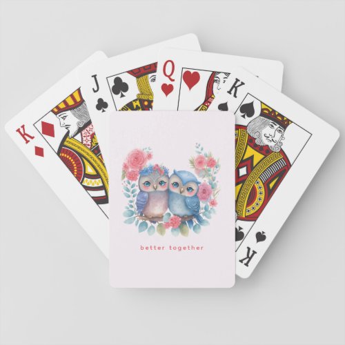 Owls in Love Sitting on a Tree Branch Poker Cards