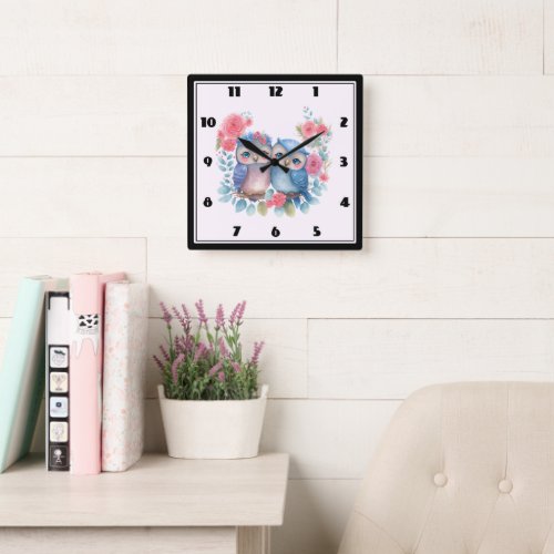 Owls in Love Sitting on a Tree Branch Square Wall Clock