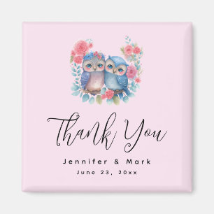 Owls in Love Sitting on a Tree Branch Thank You Magnet