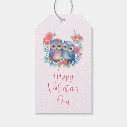 Owls in Love Sitting on a Tree Branch Valentines Gift Tags