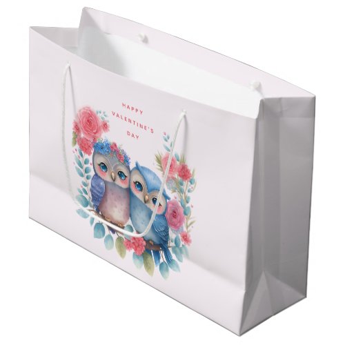 Owls in Love Sitting on a Tree Branch Valentines Large Gift Bag