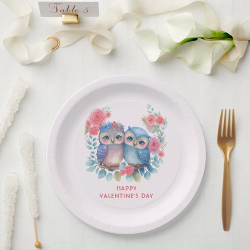 Owls in Love Sitting on a Tree Branch Valentines Paper Plates