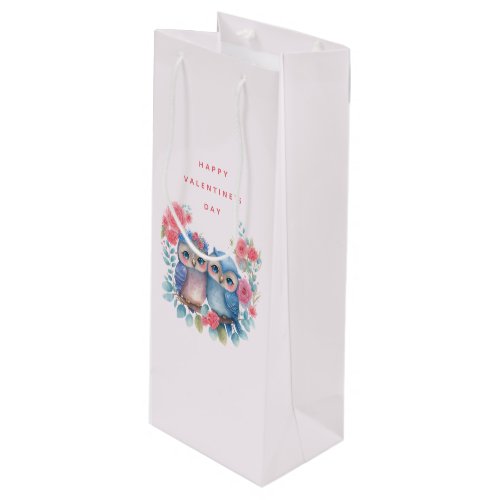 Owls in Love Sitting on a Tree Branch Valentines Wine Gift Bag
