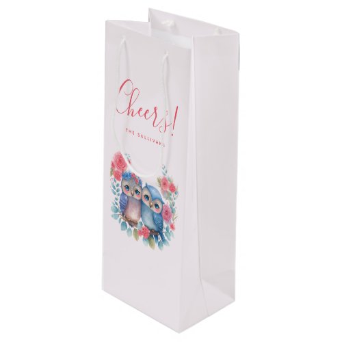 Owls in Love Sitting on a Tree Branch Wine Gift Bag