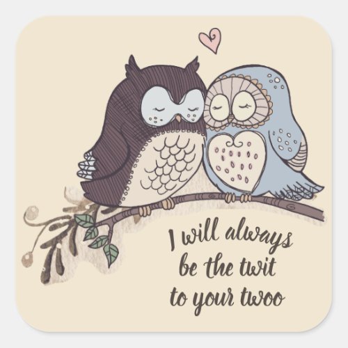 Owls in Love Twit Twoo Square Sticker