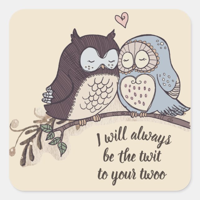 Owls in Love Twit Twoo Square Sticker (Front)