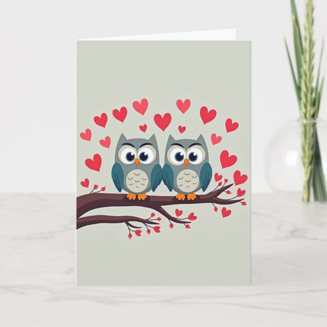 Owls In Love Valentine Card (Front)