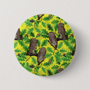 Owls in the Forest on lemon yellow Button