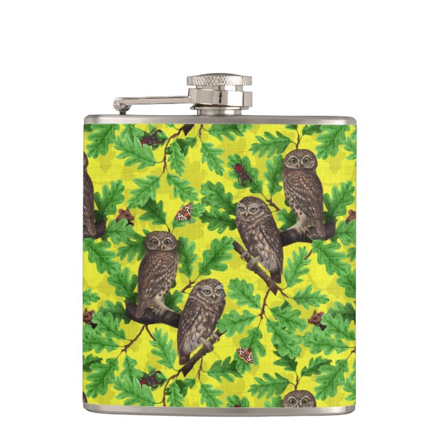 Owls in the Forest on lemon yellow Flask (Front)