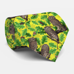 Owls in the Forest on lemon yellow Neck Tie