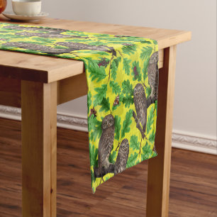 Owls in the Forest on lemon yellow Short Table Runner