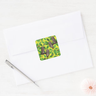 Owls in the Forest on lemon yellow Square Sticker
