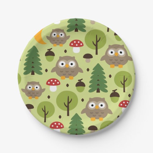 Owls In The Forest Paper Plate