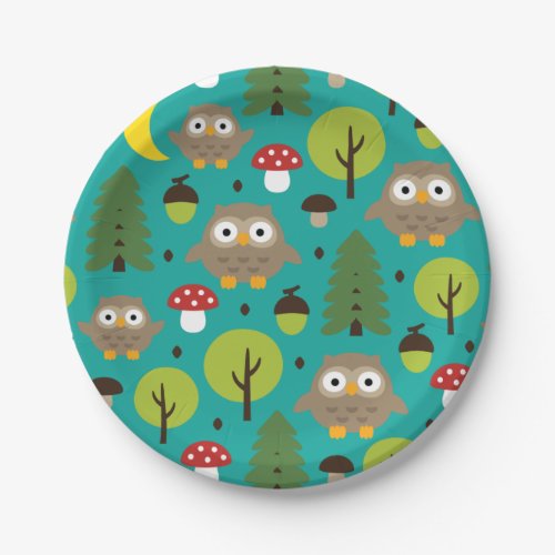 Owls In The Forest Paper Plate