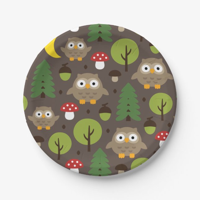Owls In The Forest Paper Plate (Front)