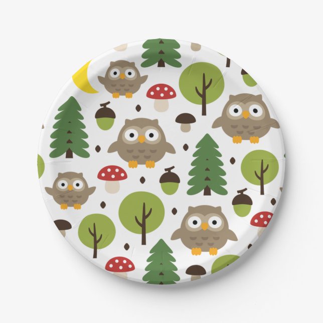 Owls In The Forest Paper Plates (Front)