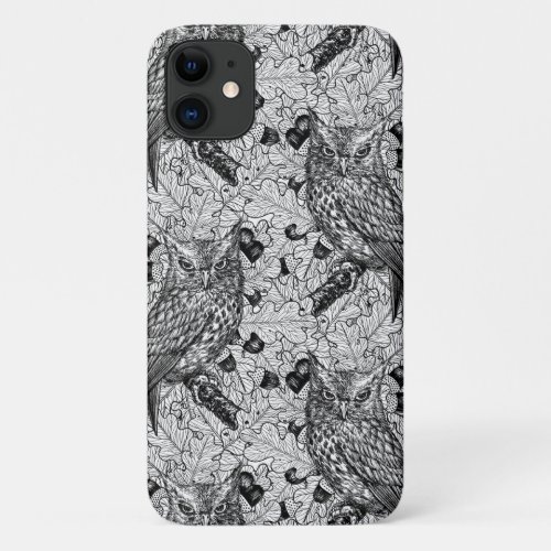 Owls in the oak tree black and white iPhone 11 case