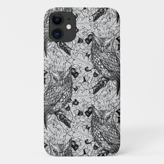 Owls in the oak tree, black and white Case-Mate iPhone case (Back)