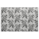 Owls in the oak tree, black and white fabric