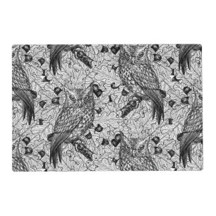 Owls in the oak tree, black and white placemat