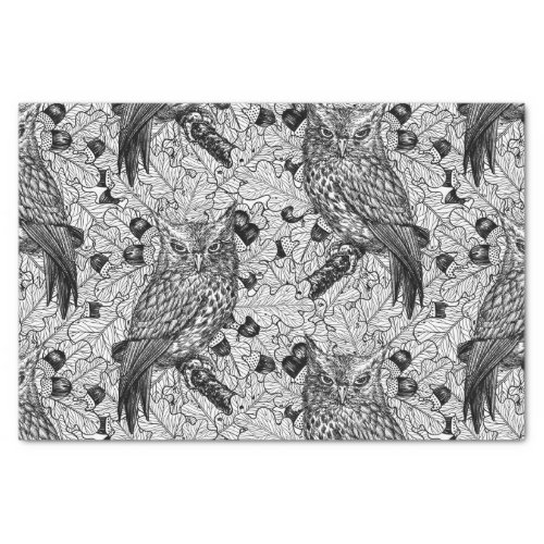 Owls in the oak tree black and white tissue paper