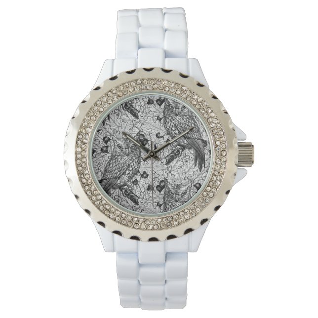 Owls in the oak tree, black and white watch (Front)