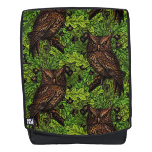 Owls in the oak tree, green and brown backpack