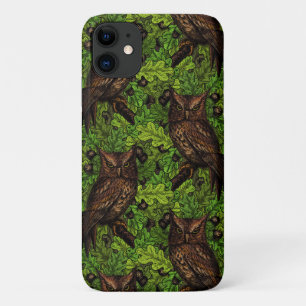 Owls in the oak tree, green and brown iPhone 11 case