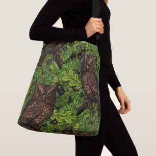 Owls in the oak tree, green and brown crossbody bag