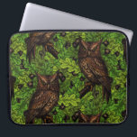 Owls in the oak tree, green and brown laptop sleeve<br><div class="desc">Hand - drawn pattern with owls in an oak tree</div>