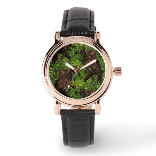 Owls in the oak tree, green and brown watch (Front)