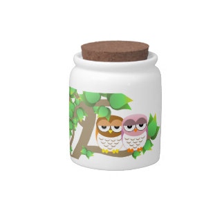 Owls in tree candy jar