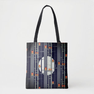 Owls in Trees at Night in Blue by Aleta Tote Bag