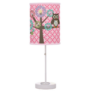 Owls in Trees on Pink Table Lamp