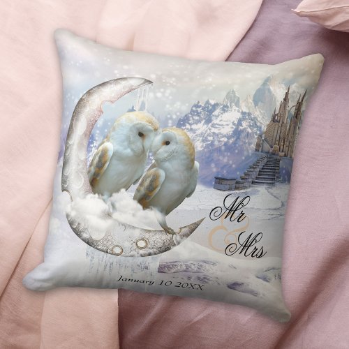 Owls in Winter Wonder World Wedding Pillow