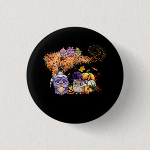 Owls Leave Tree Fall Autumn Pumpkin Halloween Owl Button