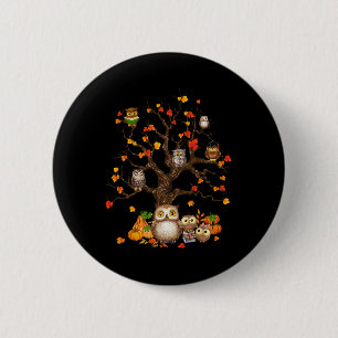 Owls Leaves Tree Fall Autumn Pumpkin Halloween Owl Button